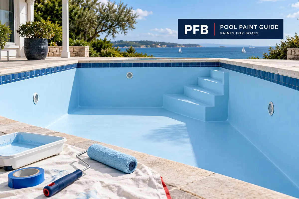 PFB pool paint guide cover showing an empty blue pool with painting tools