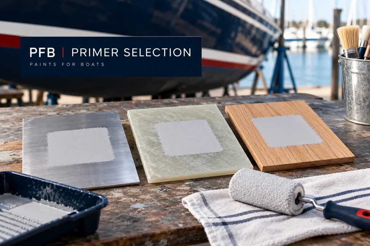 PFB primer selection cover with metal, fiberglass, and wood preparation samples